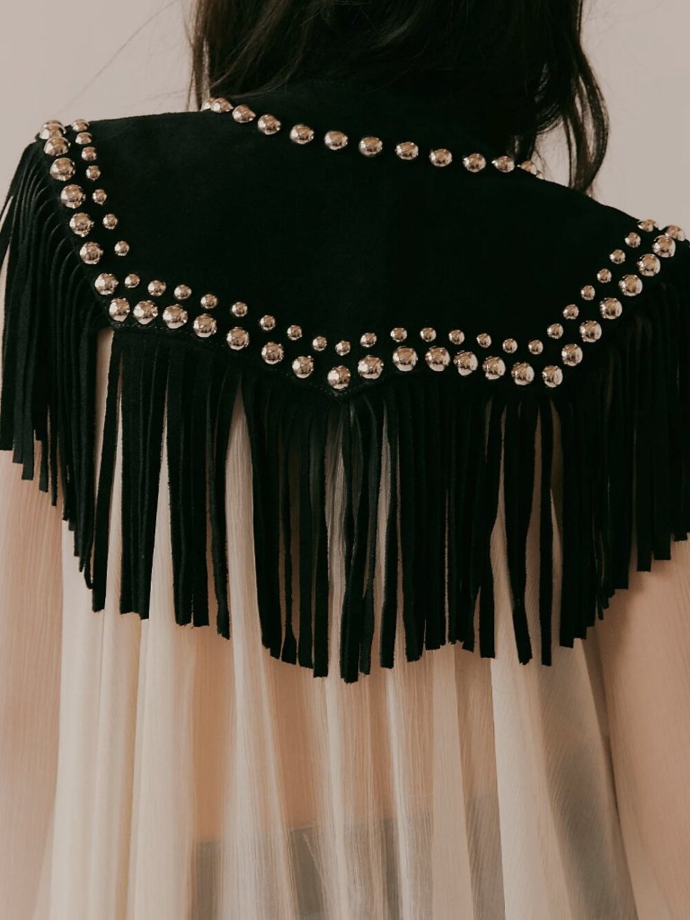 Black Casual Women's Fringe Studded Puff Sleeve Loose Fit Shawl Jacket Cardigan - Picture 4 of 5